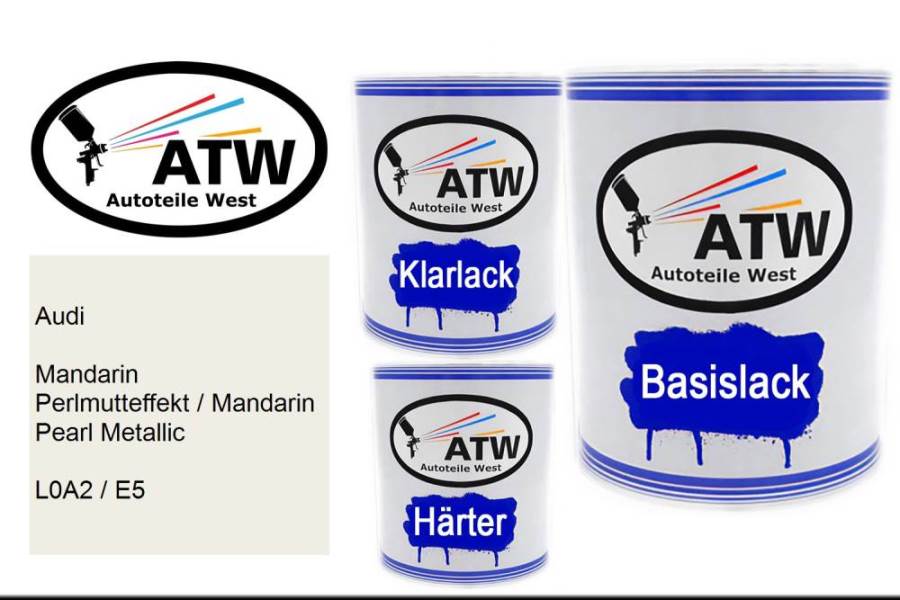 Audi, Mandarin Perlmutteffekt / Mandarin Pearl Metallic, L0A2 / E5: 1L Lackdose + 1L Klarlack + 500ml Härter - Set, von ATW Autoteile West.